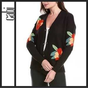 CAbi Black Cardigan with Multicolor Floral Coming Up Roses Embroidery SZ S